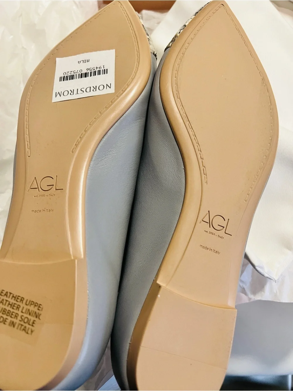 NIB AGL Mila Ballet Pointed Toe Flats with Snakeskin Accent - Size 36.5/6.5US
